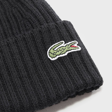 Lacoste - Gorro negro con logotipo bordado de cocodrilo