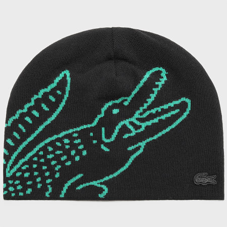 Lacoste - Bonnet Big Logo Et Broderie Crocodile Noir