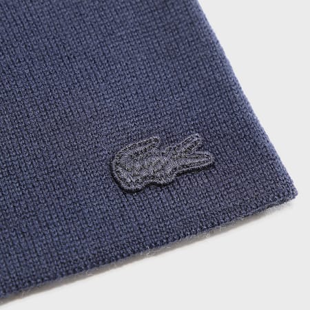 Lacoste - Bonnet Big Logo Et Broderie Crocodile Bleu Marine
