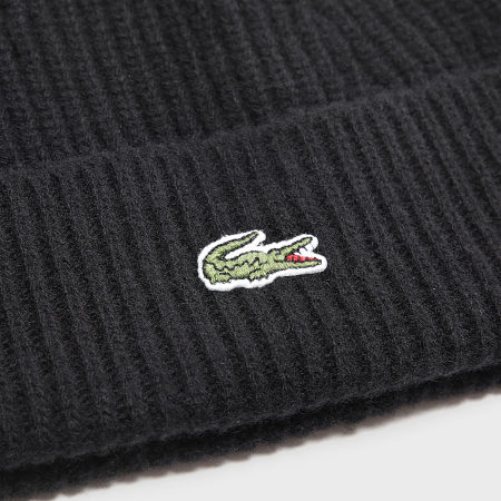 Lacoste - Gorro negro con logotipo bordado de cocodrilo