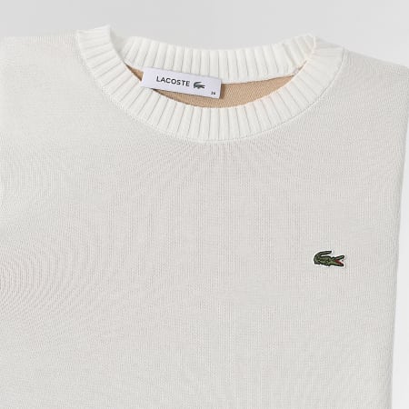 Lacoste - Pull Crewneck Femme Logo Brodé Crocodile Blanc