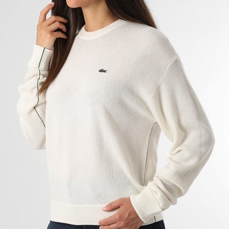 Lacoste - Pull Femme Logo Brodé Crocodile Beige