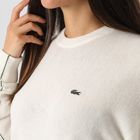 Lacoste - Suéter con logo bordado de cocodrilo beige de mujer