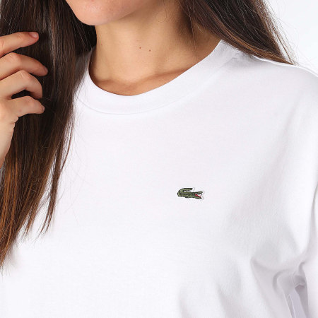 Lacoste - Maglietta da donna con logo coccodrillo ricamato, vestibilità rilassata, bianco