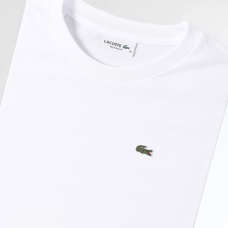 Lacoste - Tee Shirt Femme Logo Brodé Crocodile Relaxed Fit Blanc