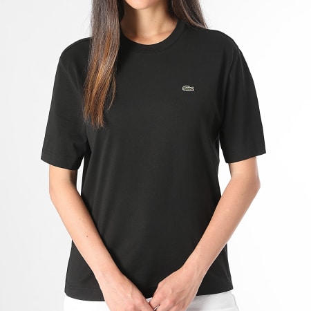 Lacoste - Camiseta Mujer Logo Cocodrilo Bordado Relaxed Fit Negro