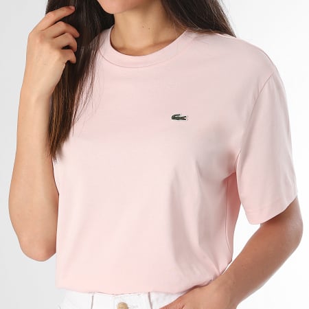 Lacoste - Camiseta Mujer Logo Cocodrilo Bordado Relaxed Fit Rosa
