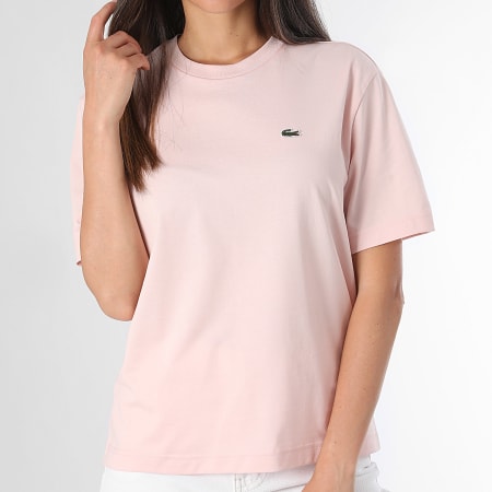 Lacoste - Maglietta da donna con logo coccodrillo ricamato, vestibilità rilassata, rosa