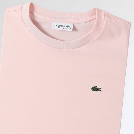 Lacoste - Camiseta Mujer Logo Cocodrilo Bordado Relaxed Fit Rosa