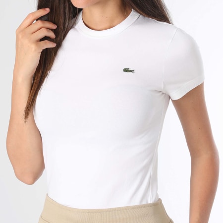 Lacoste - Maglietta da donna con logo coccodrillo ricamato, bianco