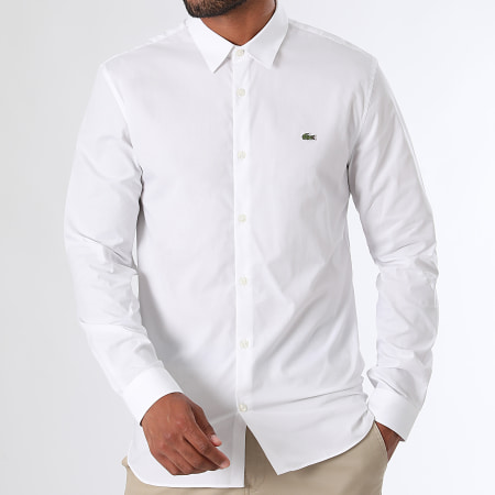 Lacoste - Chemise Manches Longues Logo Brodé Crocodile Blanc