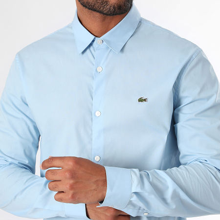 Lacoste - Camicia a maniche lunghe con logo coccodrillo ricamato Azzurro