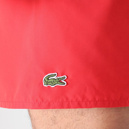 Lacoste - Short De Bain Logo Brodé Crocodile Rouge
