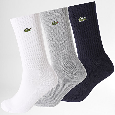 Lacoste - Confezione da 3 paia di calzini con logo del coccodrillo ricamato Grigio scuro, bianco e blu