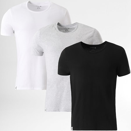 Lacoste - Set di 3 magliette con logo ricamato in coccodrillo bianco nero grigio erica