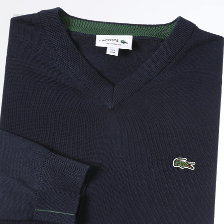 Lacoste - Pull Col V Logo Brodé Crocodile Regular Fit Bleu Marine