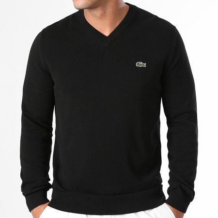 Lacoste - Pull Col V Logo Brodé Crocodile Noir