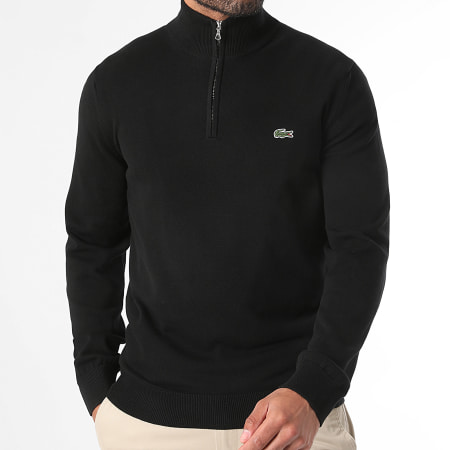 Lacoste - Suéter con cremallera y logotipo bordado de cocodrilo Negro