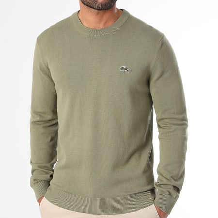 Lacoste - Cocodrilo Logotipo Bordado Suéter Regular Fit Caqui Verde