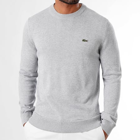 Lacoste Pull Logo Brode Crocodile Gris Clair Chine LaBoutiqueOfficielle
