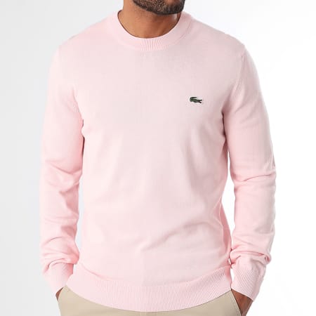 Lacoste - Maglione con logo ricamato in coccodrillo, vestibilità regolare, rosa chiaro