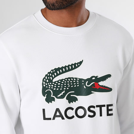 Lacoste - Sweat Crewneck Big Crocodile Classic Fit Logo Blanc