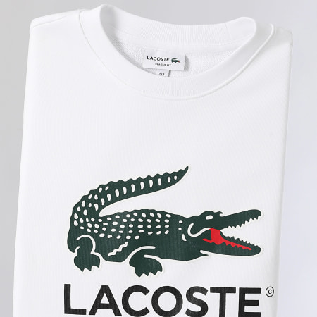 Lacoste - Sweat Crewneck Big Crocodile Classic Fit Logo Blanc