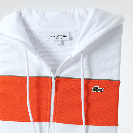 Lacoste - Sudadera con capucha y cremallera Logotipo bicolor Cocodrilo bordado Ajuste clásico Blanco Naranja