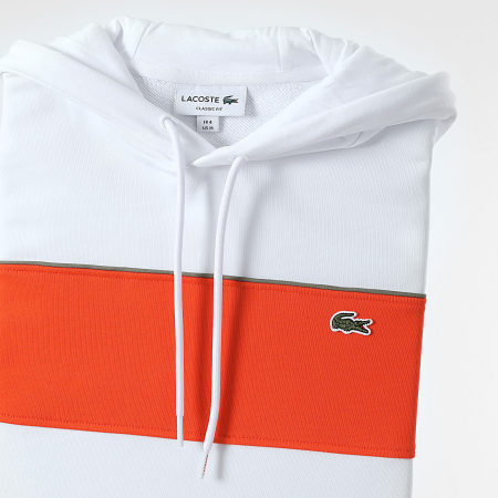 Lacoste - Sudadera con capucha bicolor Logotipo bordado Cocodrilo Ajuste clásico Blanco Naranja
