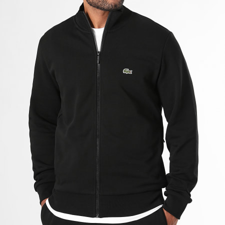 Lacoste - Chaqueta con cremallera y logotipo bordado de cocodrilo negro