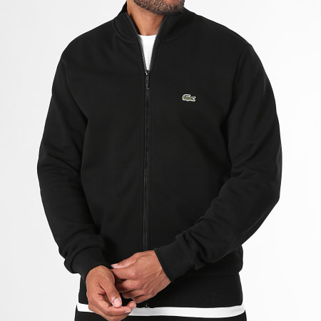 Lacoste - Chaqueta con cremallera y logotipo bordado de cocodrilo negro