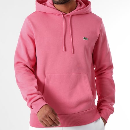 Lacoste - Felpa con cappuccio con logo ricamato in coccodrillo, vestibilità classica, rosa