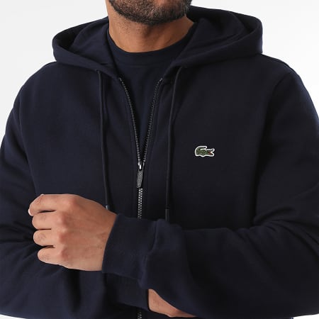 Lacoste - Logo ricamato a coccodrillo con cappuccio e zip Felpa Classic Fit Blu Navy