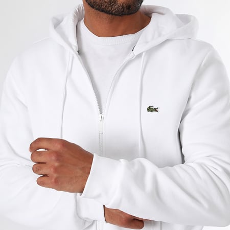 Lacoste - Sweat Zippé Capuche Logo Brodé Crocodile Classic Fit Logo Blanc