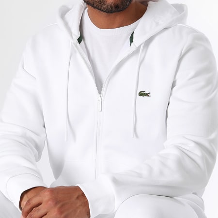 Lacoste - Sweat Zippé Capuche Logo Brodé Crocodile Classic Fit Logo Blanc