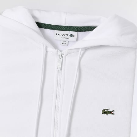 Lacoste - Sweat Zippé Capuche Logo Brodé Crocodile Classic Fit Logo Blanc