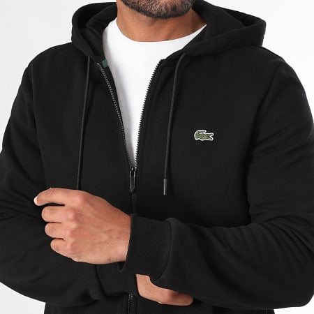 Lacoste - Sweat Zippé Capuche Logo Brodé Crocodile Classic Fit Noir