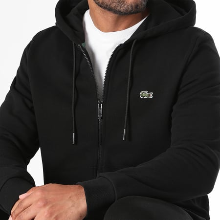 Lacoste - Sweat Zippé Capuche Logo Brodé Crocodile Classic Fit Noir