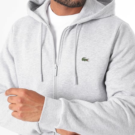Lacoste - Sweat Zippé Capuche Logo Brodé Crocodile Classic Fit Gris Chiné