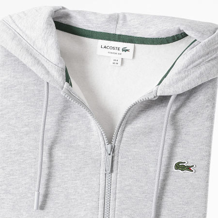 Lacoste - Sweat Zippé Capuche Logo Brodé Crocodile Classic Fit Gris Chiné