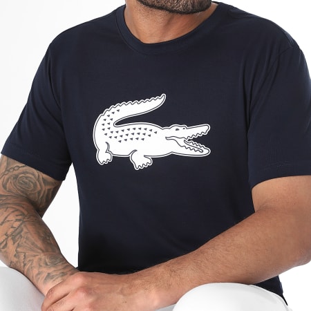 Lacoste - Tee Shirt Big Logo Crocodile Bleu Marine Blanc