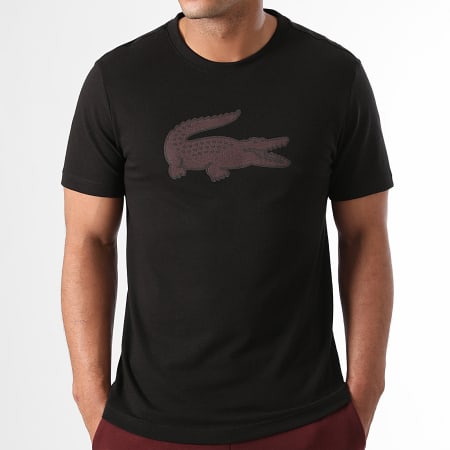 Lacoste - Tee Shirt Big Logo Crocodile Noir Bordeaux