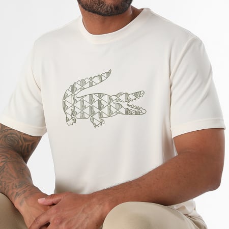 Lacoste - Maglietta con logo ricamato in coccodrillo beige