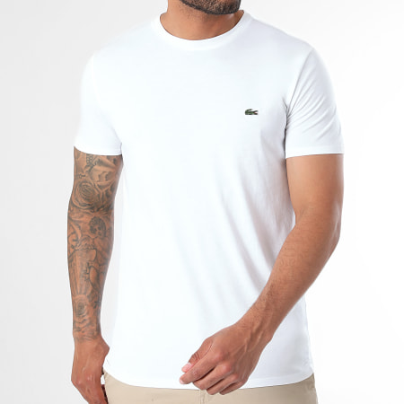 Lacoste - Tee Shirt Logo Brodé Crocodile Regular Fit Blanc