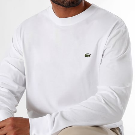 Lacoste - Camiseta Manga Larga Bordado Cocodrilo Logo Ajuste Clásico Blanco