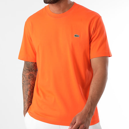 Lacoste - Maglietta Classic Fit arancione con logo ricamato coccodrillo