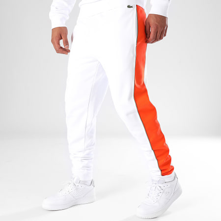 Lacoste - Pantalon Jogging Logo Brodé Crocodile Blanc Orange