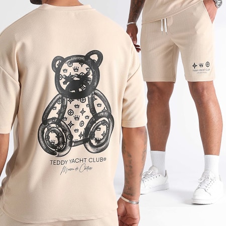 Teddy Yacht Club - Ensemble Tee Shirt Et Short Waffle Maison De Couture Rush Beige Noir