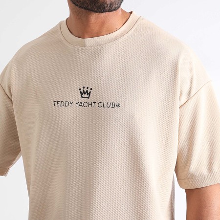 Teddy Yacht Club - Ensemble Tee Shirt Et Short Waffle Maison De Couture Rush Beige Noir