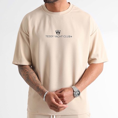 Teddy Yacht Club - Conjunto de camiseta y pantalón corto Rush Beige Negro Sewing House